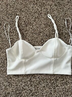 Zara White Cropped Bustier Top